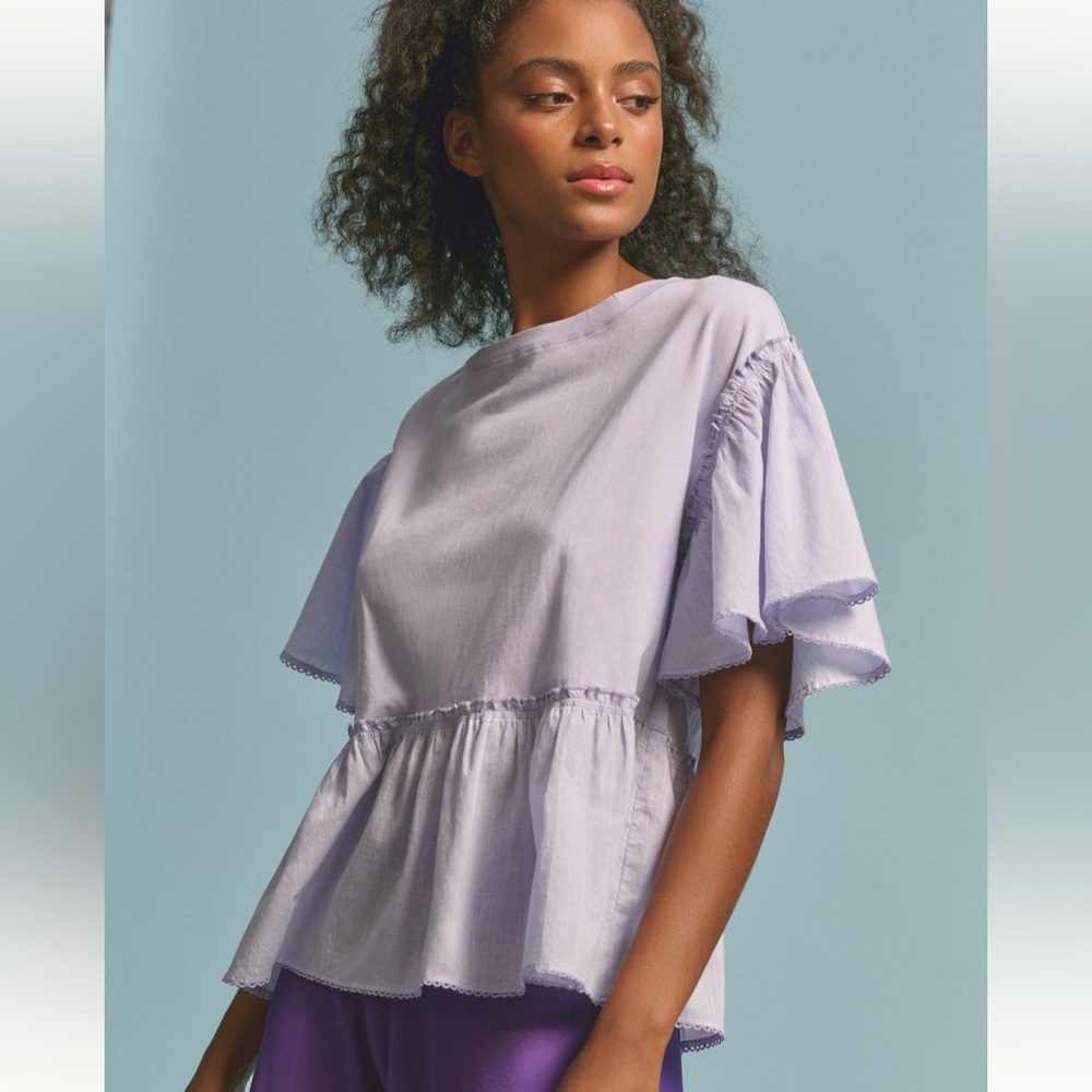 Anthropologie Lavender Ruffle Blouse